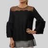 James Lakeland Tops & Knitwear | Rose Detail Sleeves Pleated Top In Black