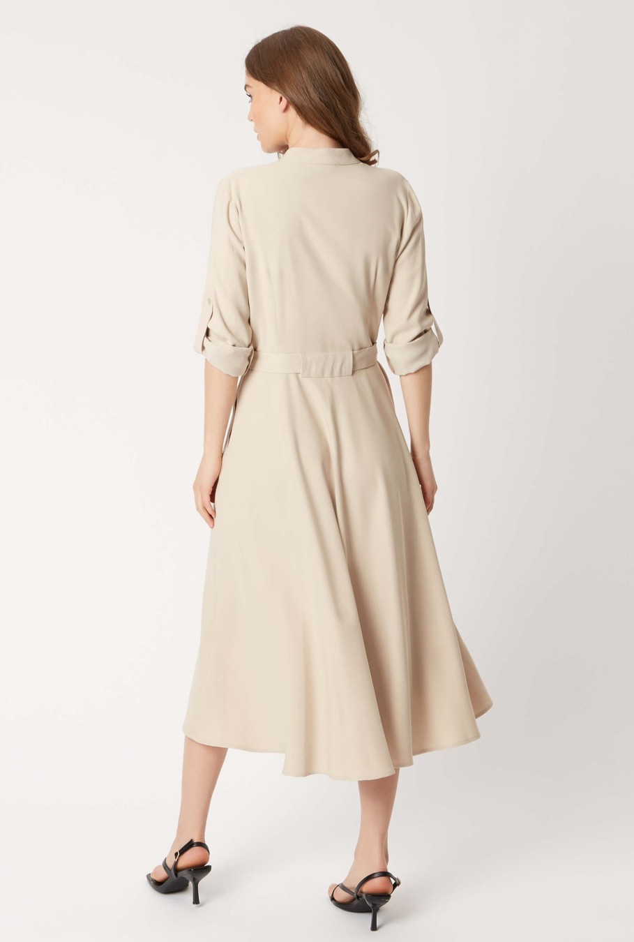 James Lakeland Dresses | Roll Sleeve Midi Dress Beige