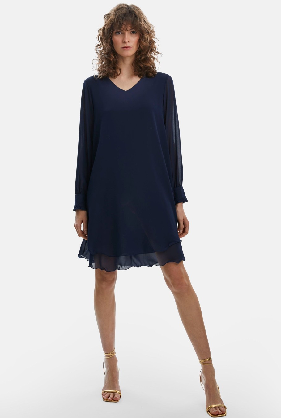 James Lakeland Dresses | Long Sleeve Navy Wave Hem Dress