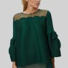 James Lakeland Tops & Knitwear | Rose Detail Sleeves Pleated Top In Green