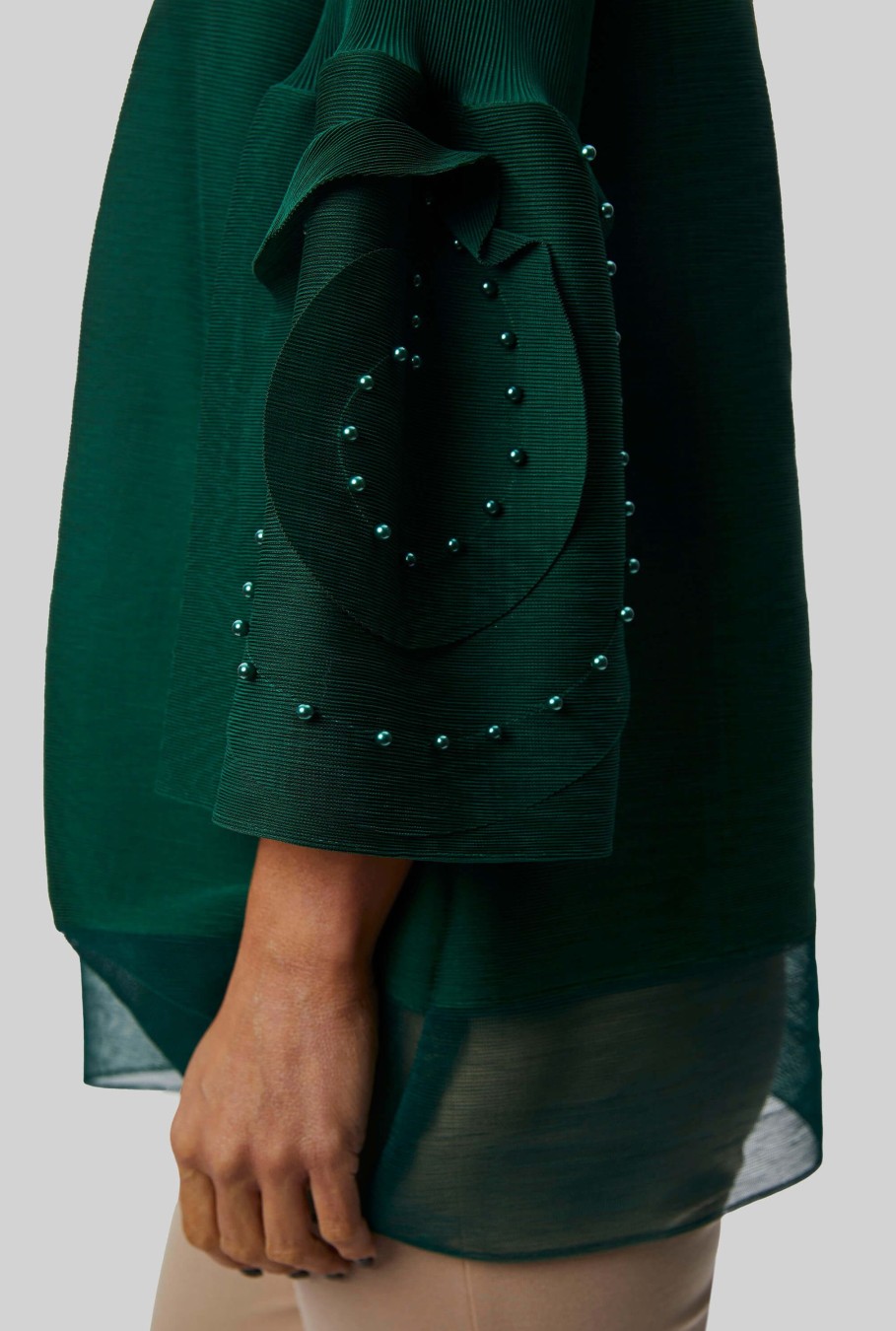 James Lakeland Tops & Knitwear | Rose Detail Sleeves Pleated Top In Green