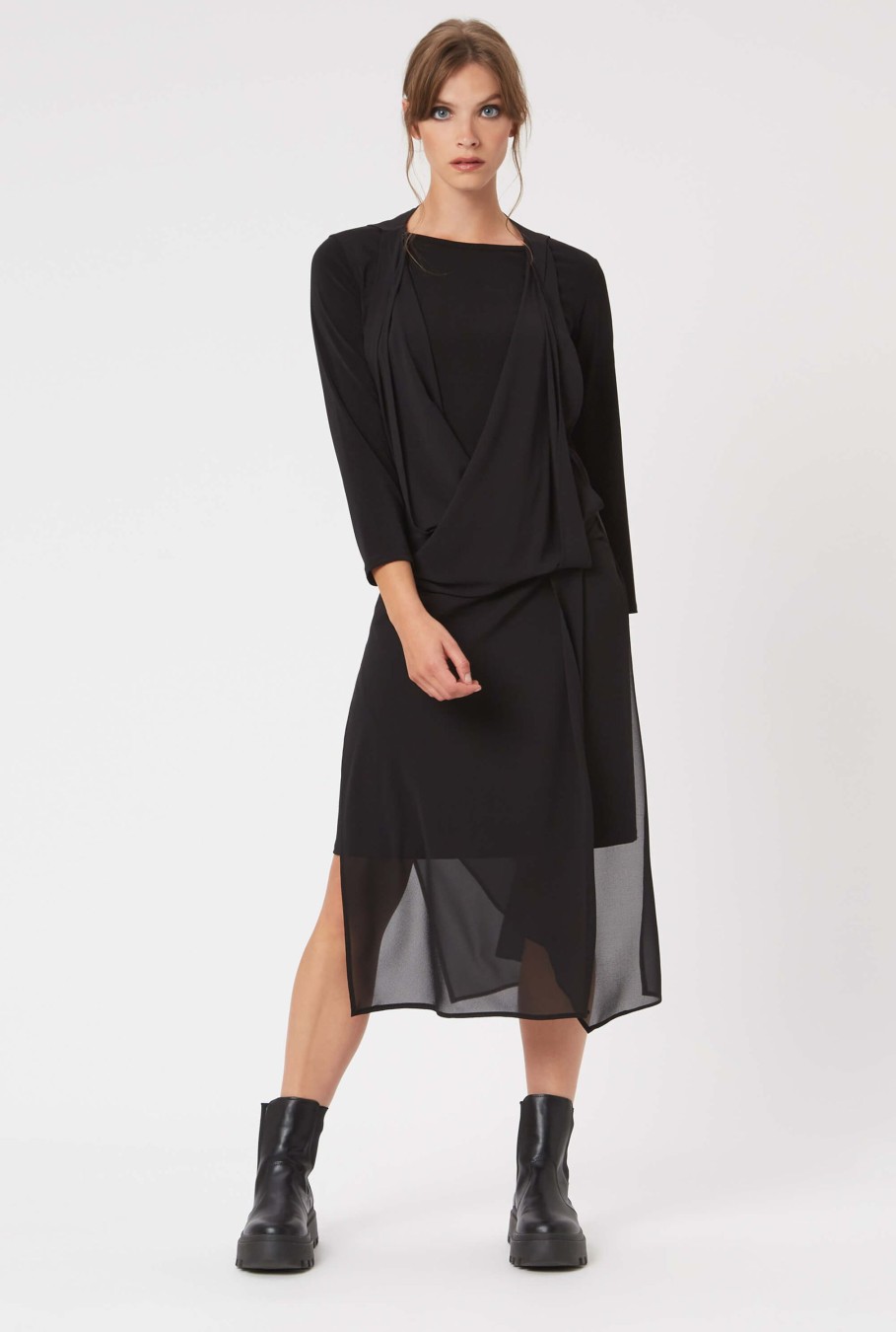 James Lakeland Dresses | Layered V-Neck Chiffon Dress In Black