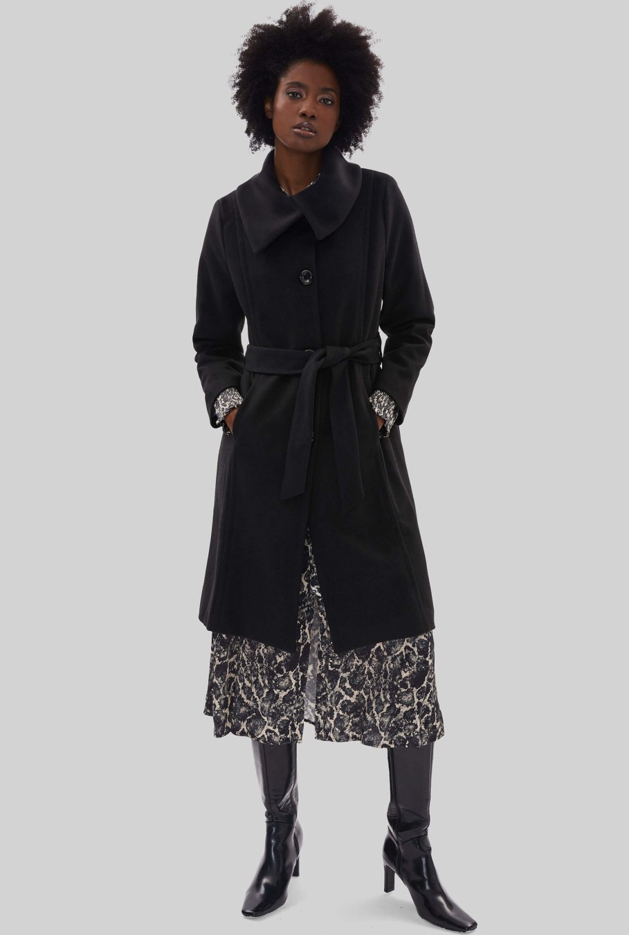 James Lakeland Coats & Jackets | Large Collar Belted Coat Black