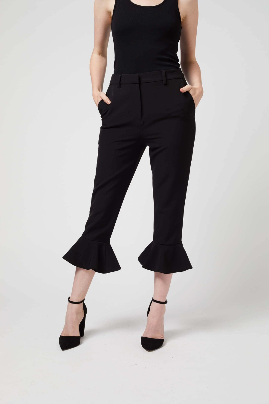 James Lakeland Trousers | Ruched Cropped Trousers Black