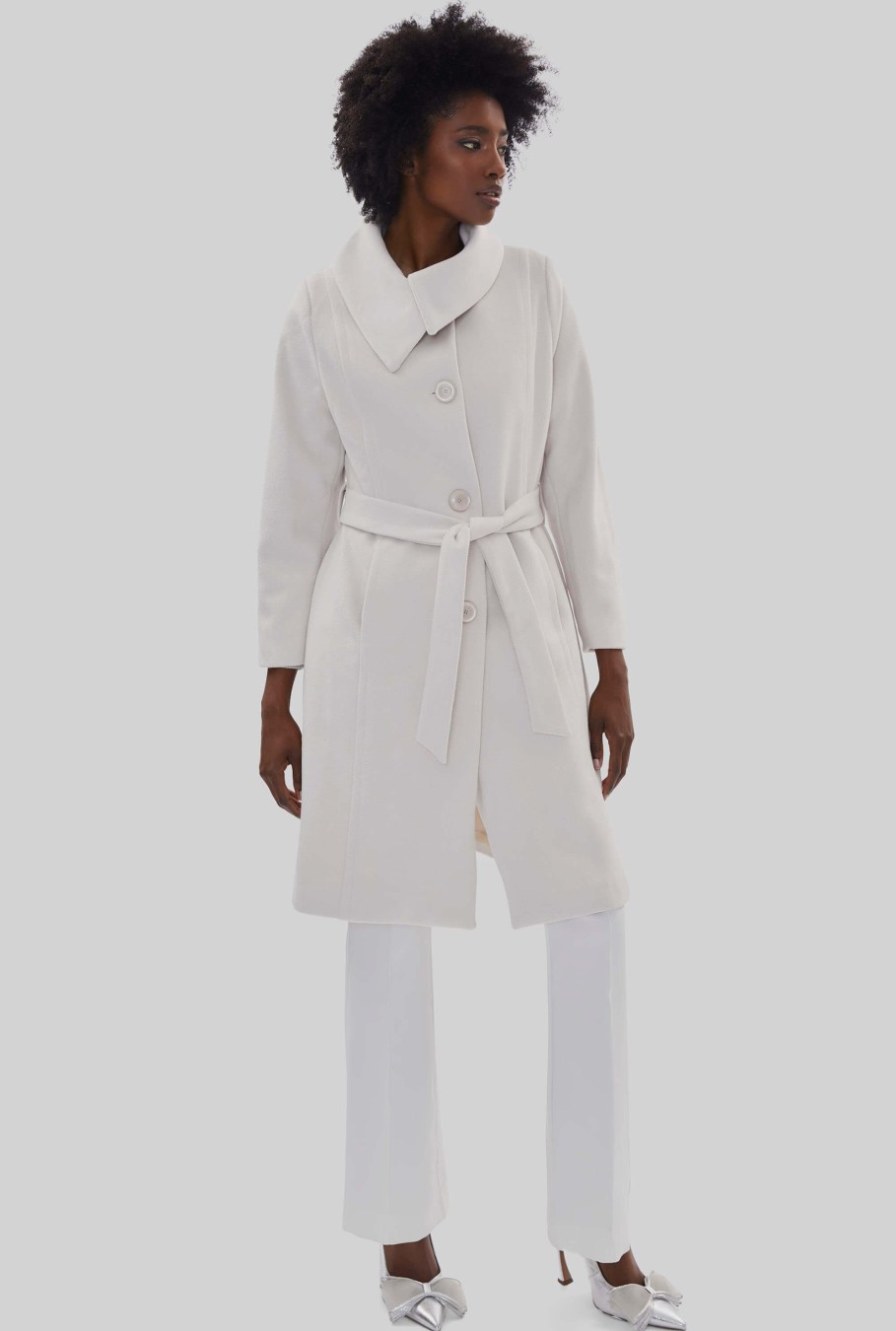 James Lakeland Coats & Jackets | Large Collar Belted Coat Cream