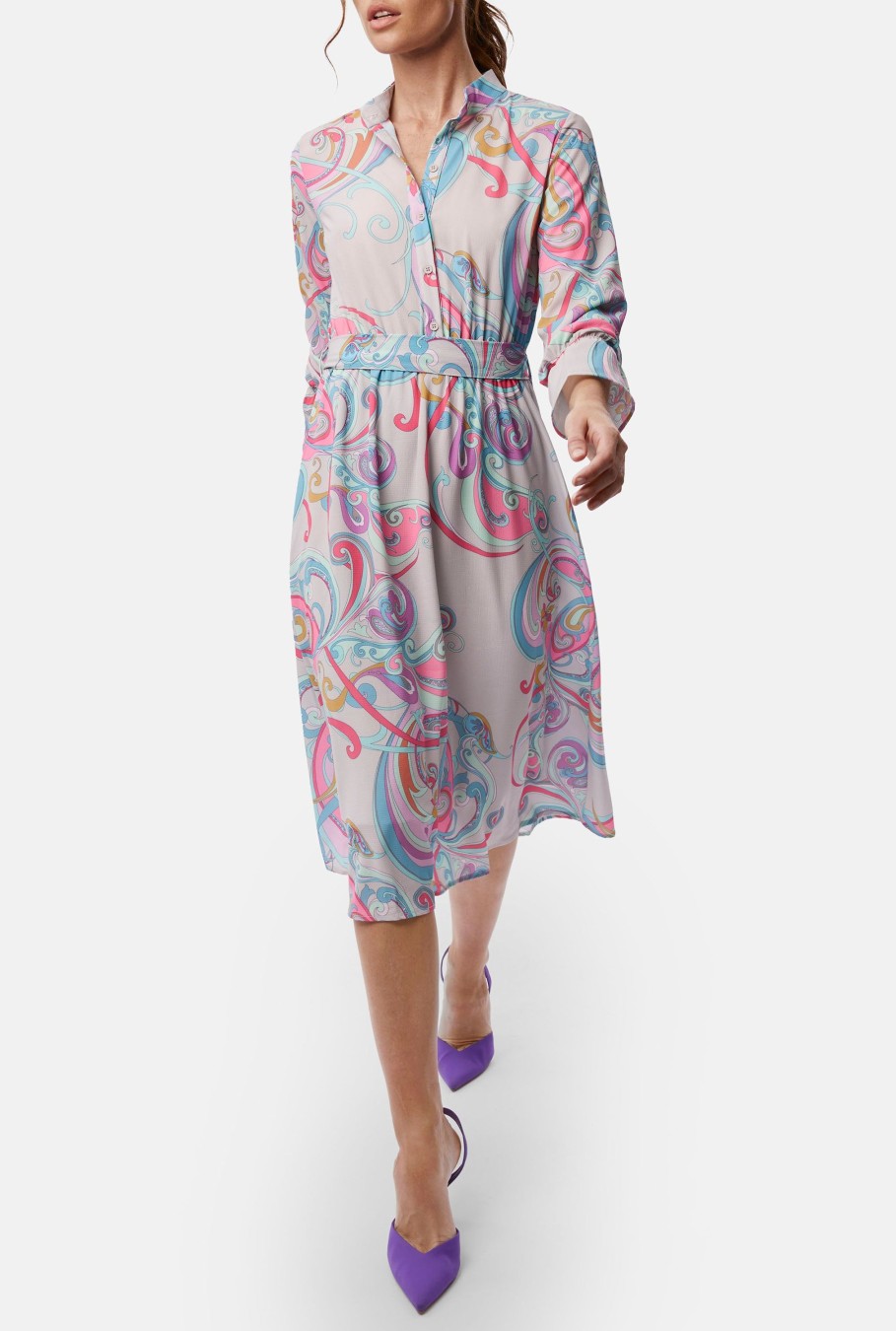 James Lakeland Dresses | Printed Midi Dress Grey Mutlicolour