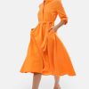 James Lakeland Dresses | Roll Sleeve Midi Dress Orange