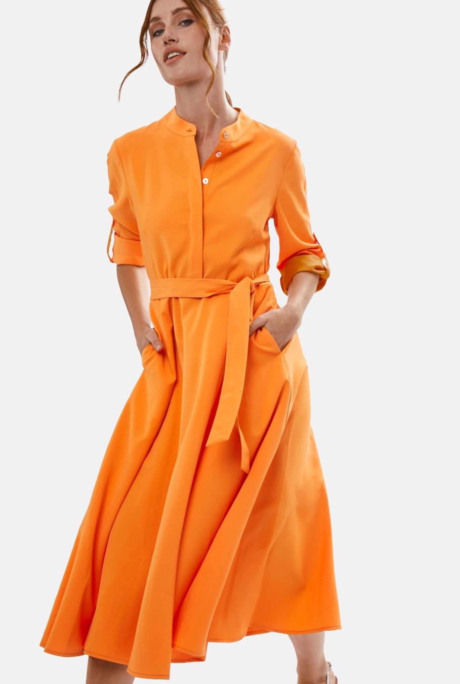 James Lakeland Dresses | Roll Sleeve Midi Dress Orange