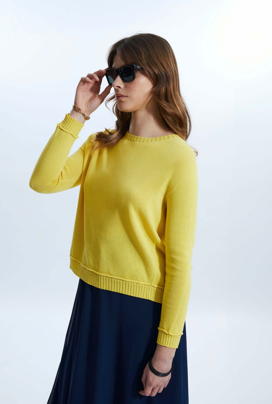 James Lakeland Tops & Knitwear | Scoop Neck Piped Edge Knit Yellow