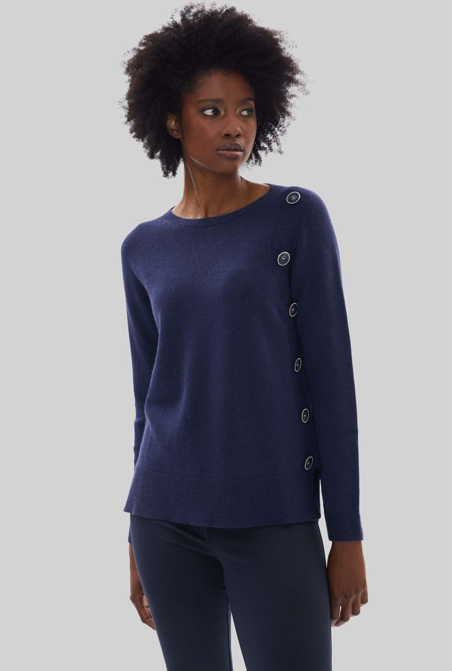 James Lakeland Tops & Knitwear | Side Button Jumper Navy