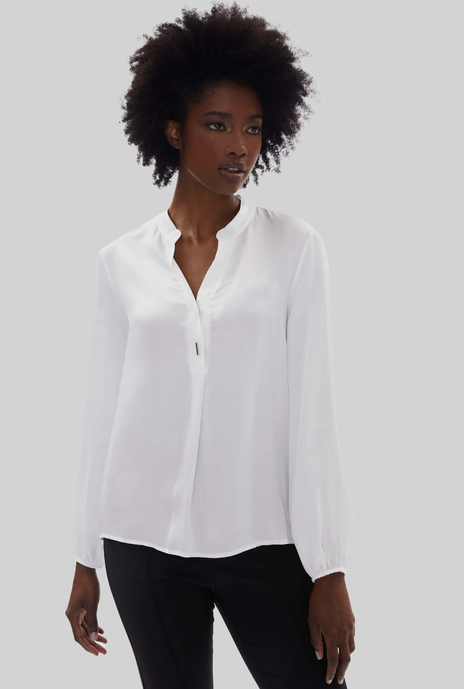 James Lakeland Tops & Knitwear | Mandarin Collar Satin Blouse Cream