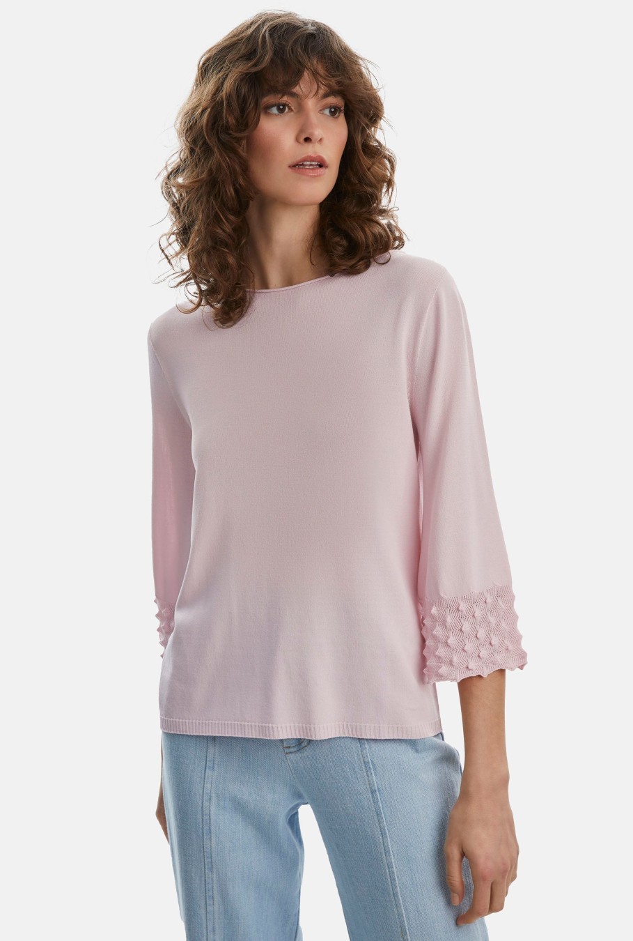 James Lakeland Tops & Knitwear | Knitted Detail Scoop Neck Jumper Pale Pink