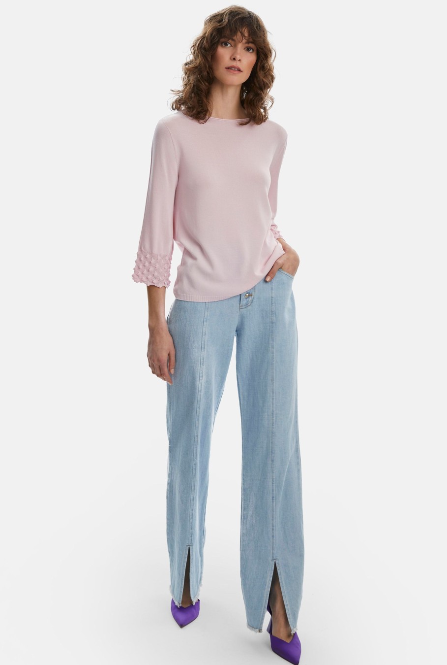 James Lakeland Tops & Knitwear | Knitted Detail Scoop Neck Jumper Pale Pink