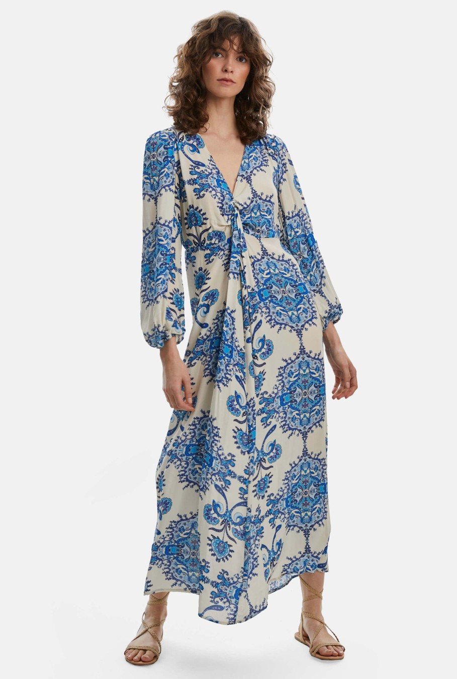 James Lakeland Dresses | Printed Knot Midi Dress Blue