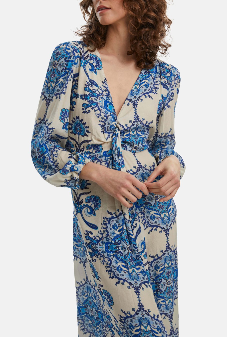 James Lakeland Dresses | Printed Knot Midi Dress Blue