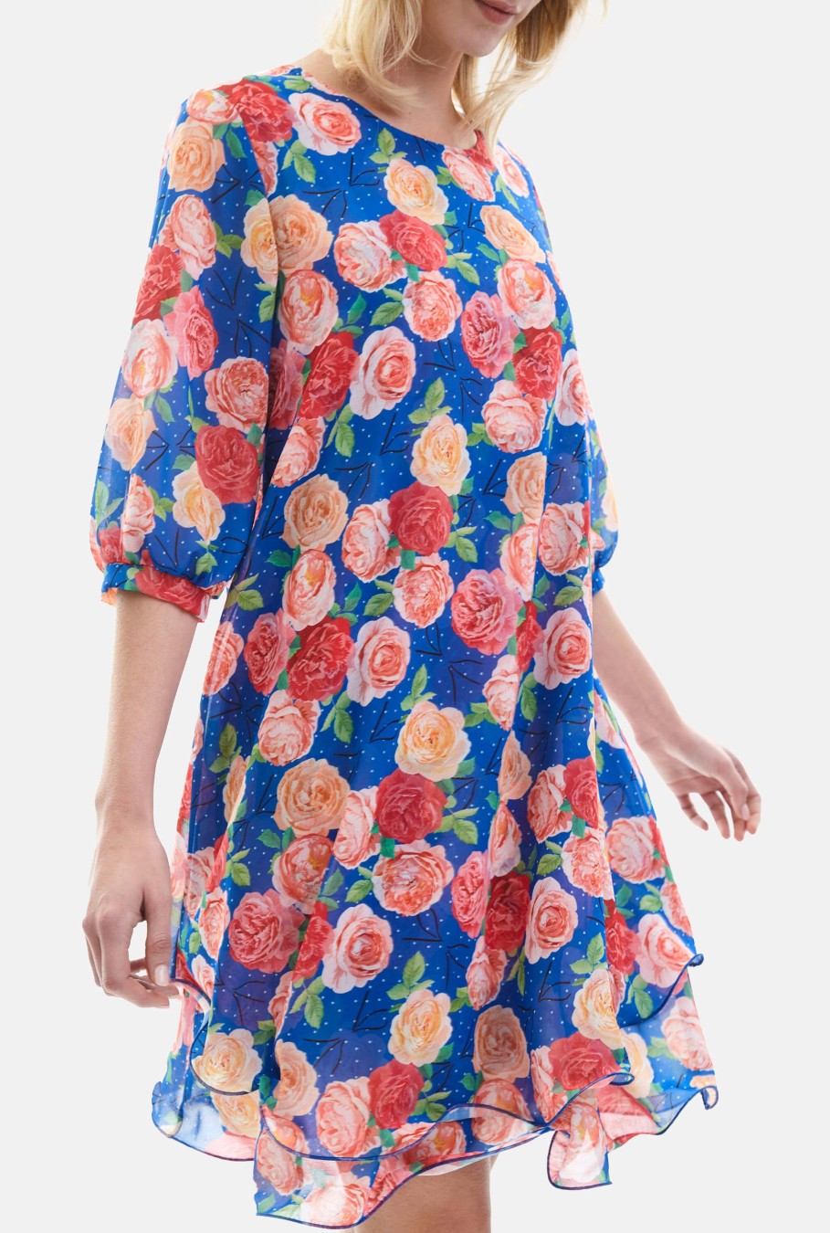 James Lakeland Dresses | Rose Print Wave Hem Dress Royal