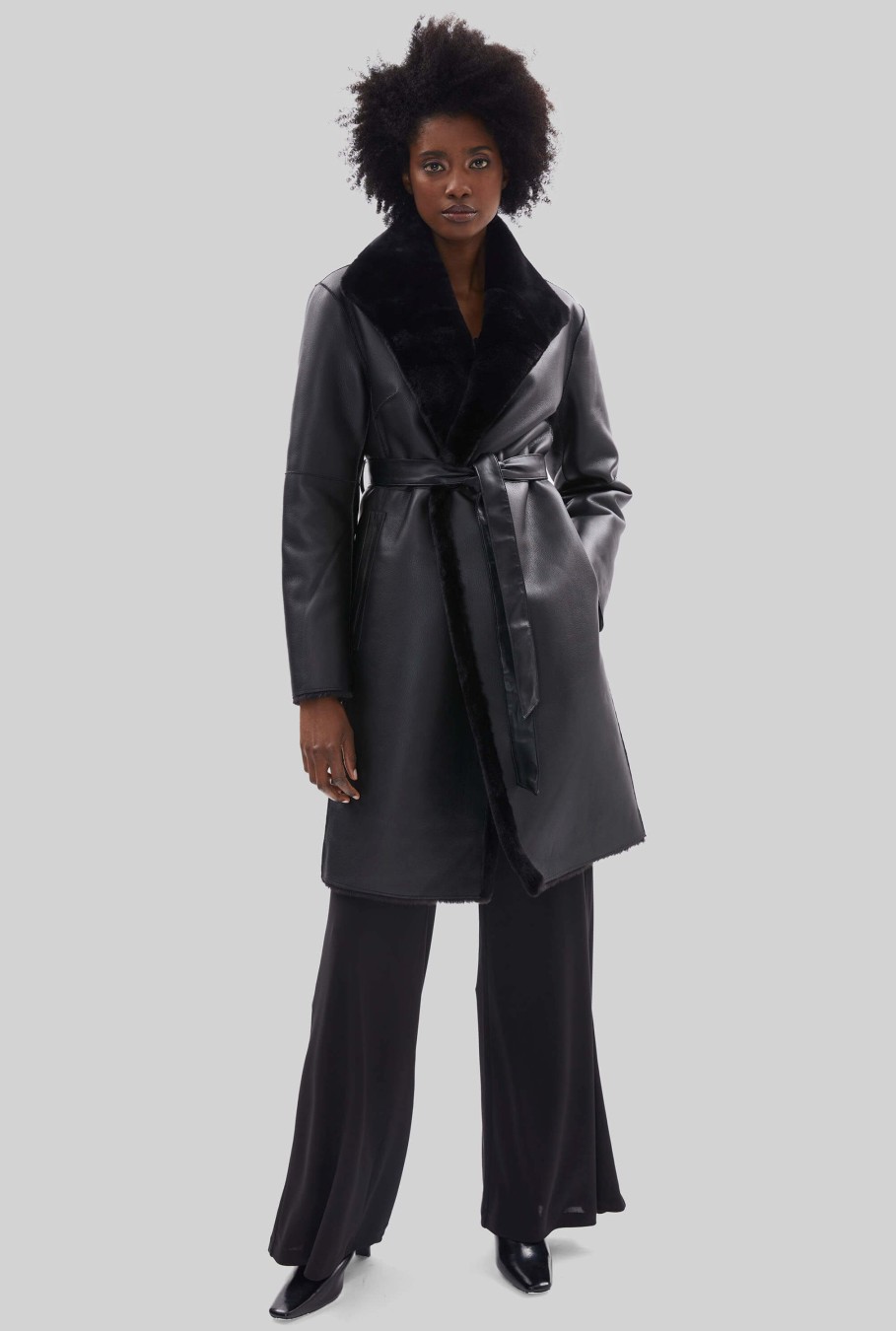 James Lakeland Coats & Jackets | Faux Fur Wrap Reversible Coat Black