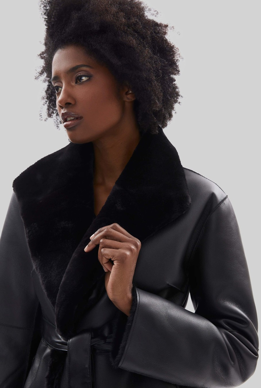 James Lakeland Coats & Jackets | Faux Fur Wrap Reversible Coat Black