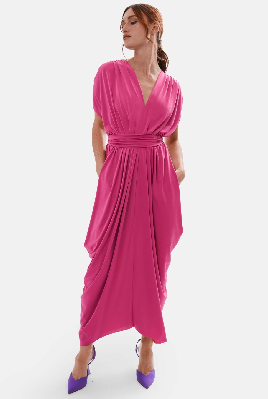 James Lakeland Dresses | Batwing Pleated Maxi Dress Fuchsia