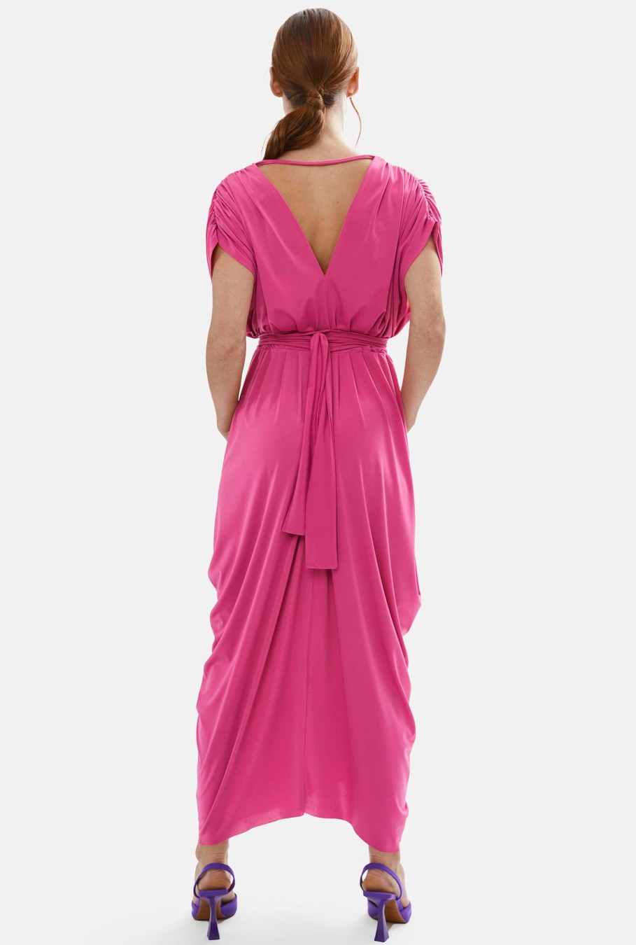 James Lakeland Dresses | Batwing Pleated Maxi Dress Fuchsia