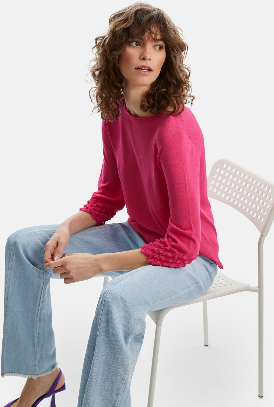 James Lakeland Tops & Knitwear | Knitted Detail Scoop Neck Jumper Fuchsia