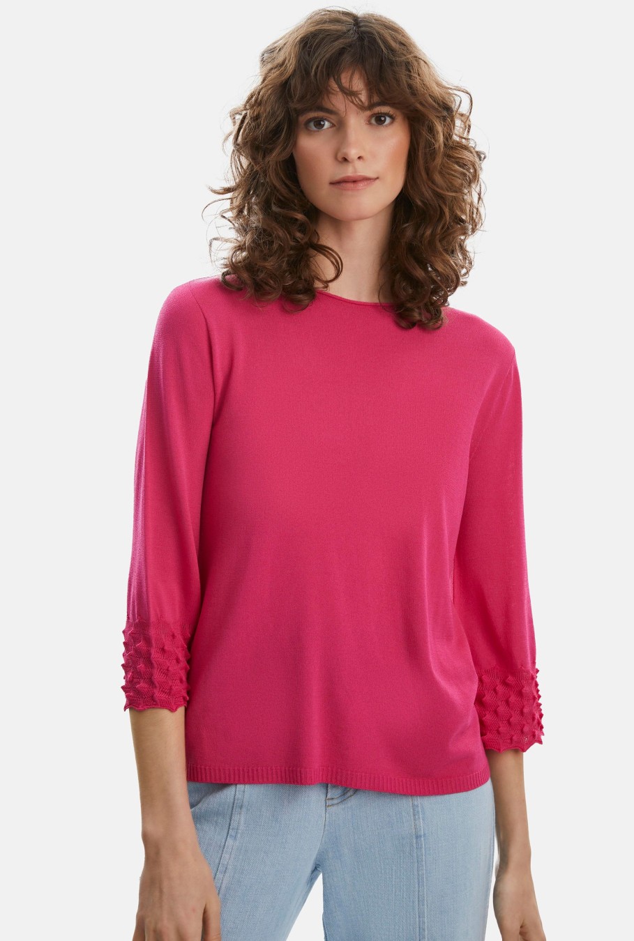 James Lakeland Tops & Knitwear | Knitted Detail Scoop Neck Jumper Fuchsia