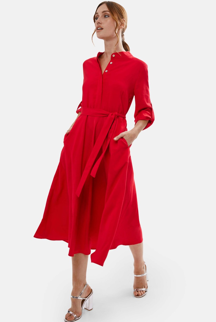 James Lakeland Dresses | Roll Sleeve Midi Dress Red