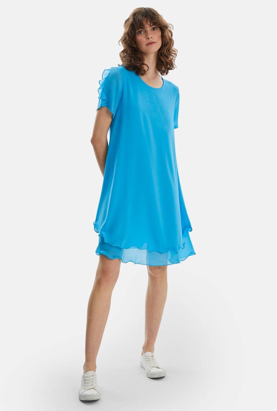 James Lakeland Dresses | Short Sleeve Wave Hem Dress Turquoise