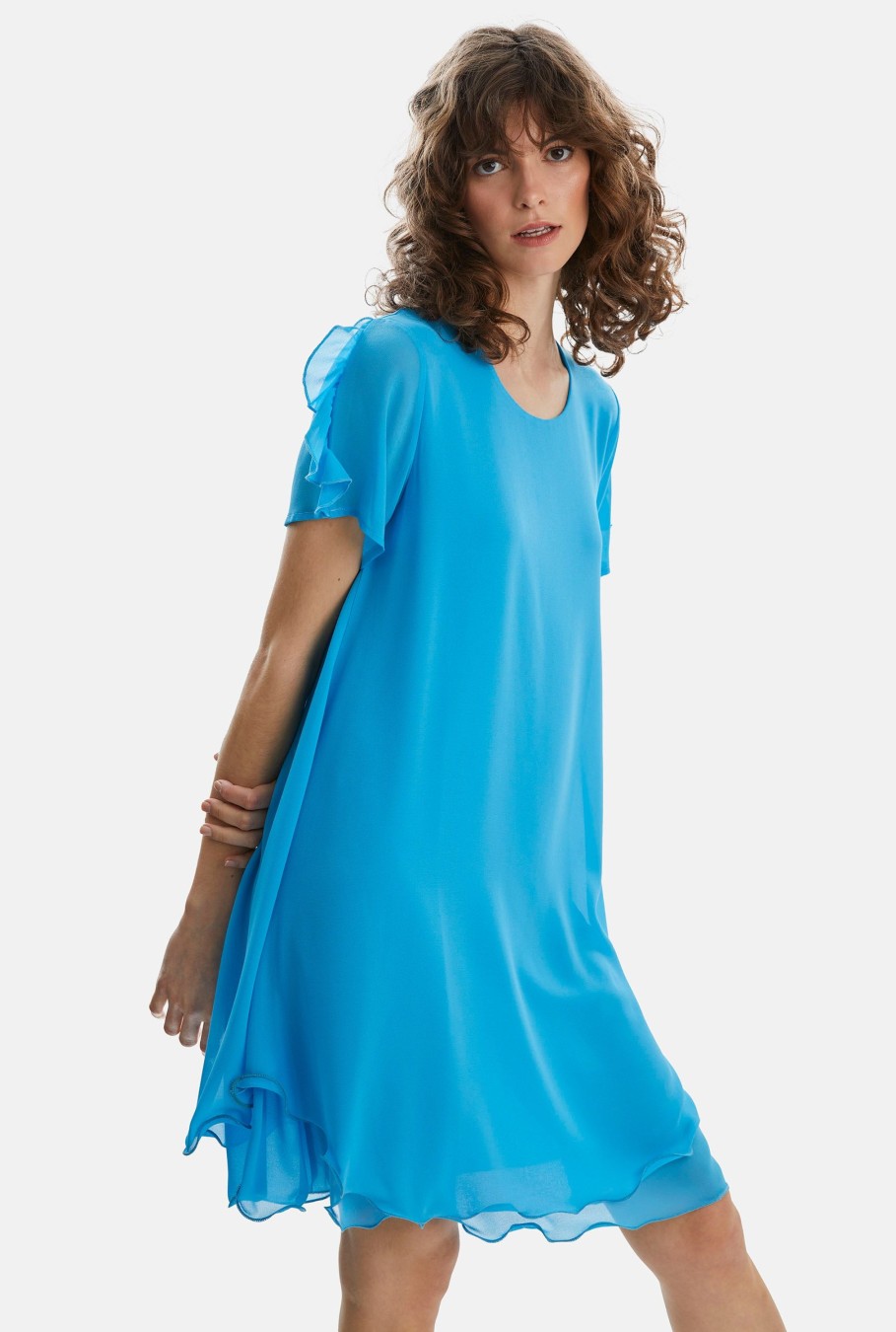 James Lakeland Dresses | Short Sleeve Wave Hem Dress Turquoise