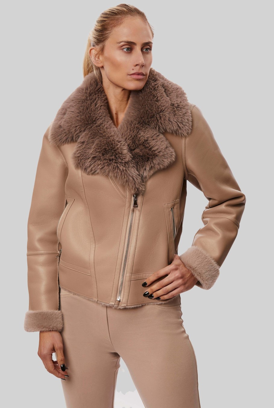 James Lakeland Coats & Jackets | Faux Leather Jacket Taupe