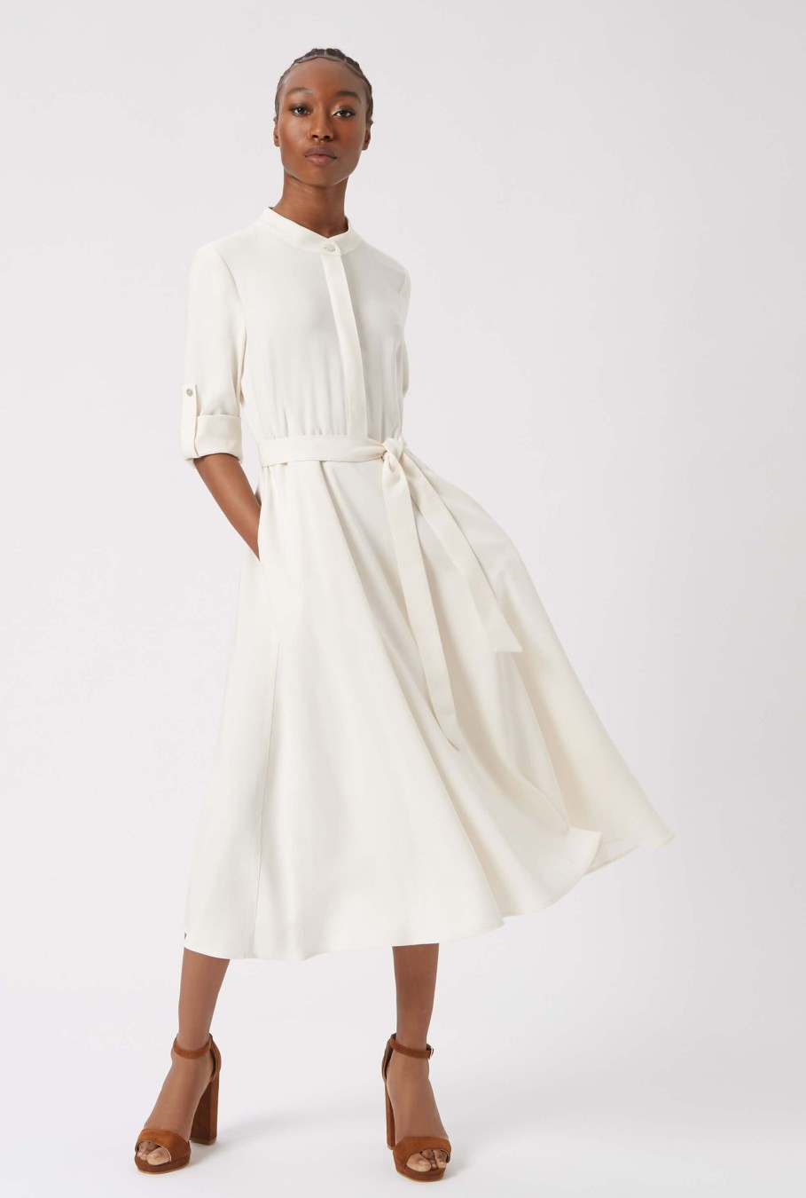 James Lakeland Dresses | Roll Sleeve Midi Dress Cream