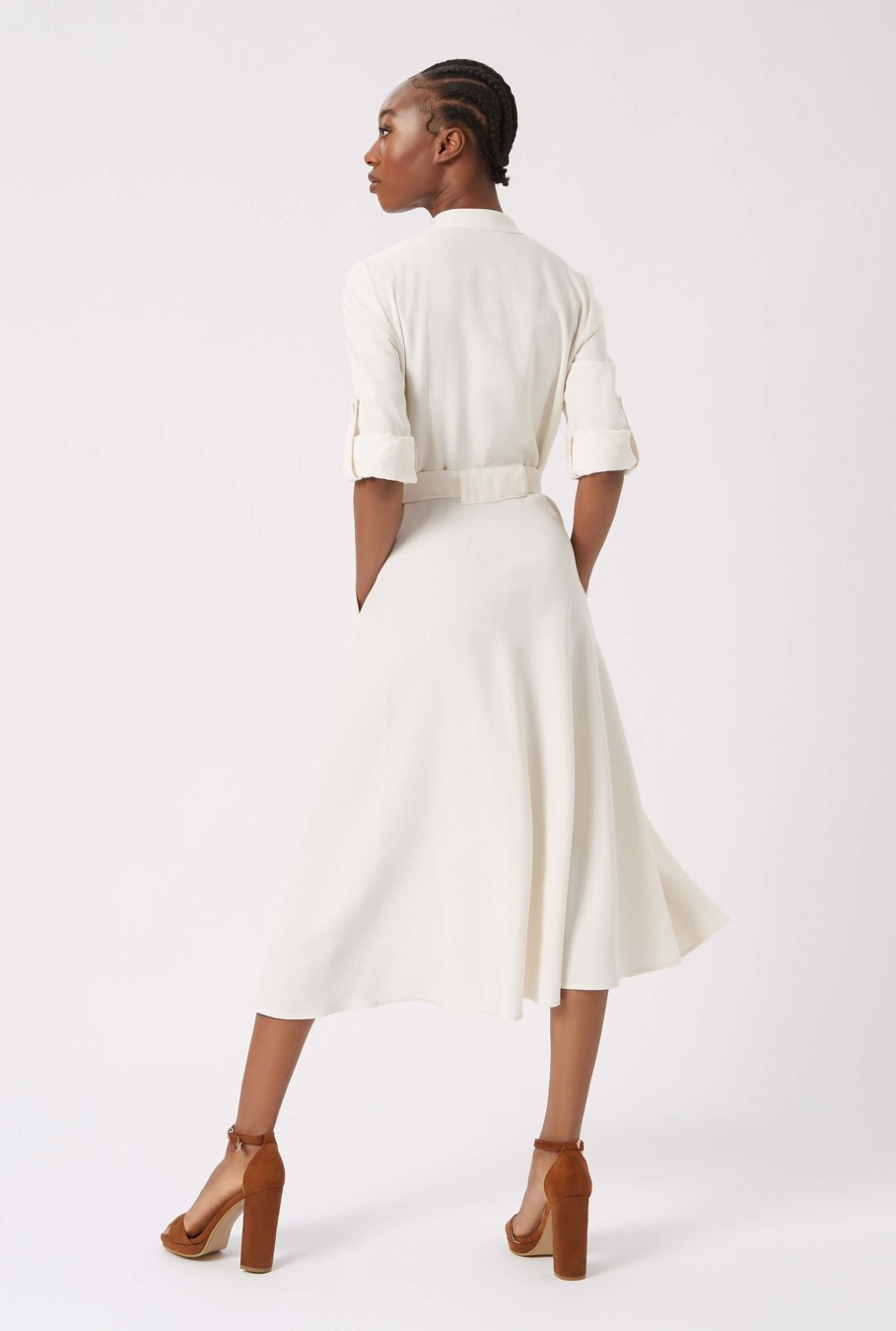 James Lakeland Dresses | Roll Sleeve Midi Dress Cream