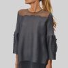 James Lakeland Tops & Knitwear | Rose Detail Sleeves Pleated Top In Charcoal