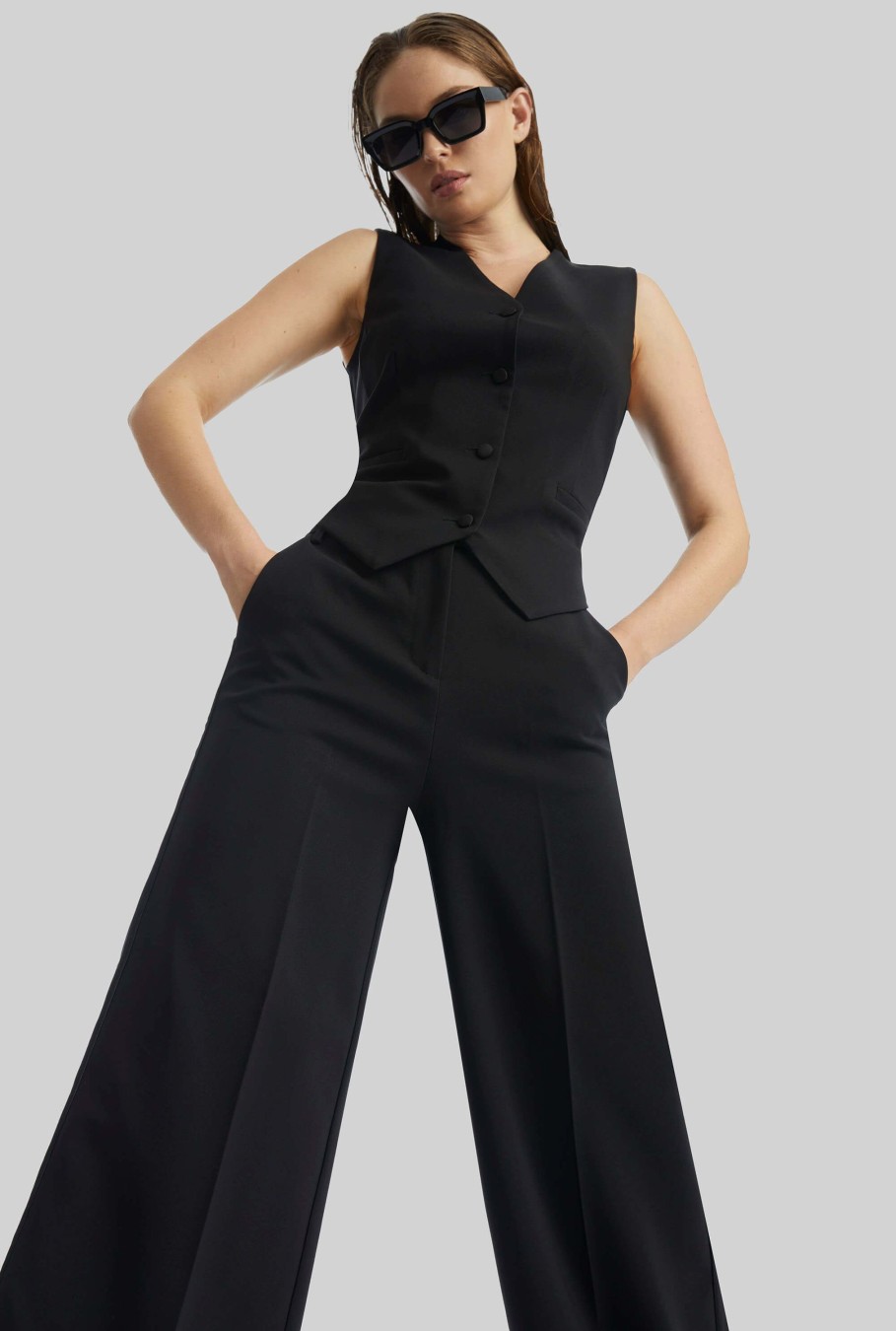 James Lakeland Trousers | Pin Tuck Wide Leg Trousers Black