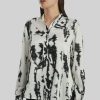 James Lakeland Tops & Knitwear | Tie Dye Satin Mandarin Collar Blouse In Black-White