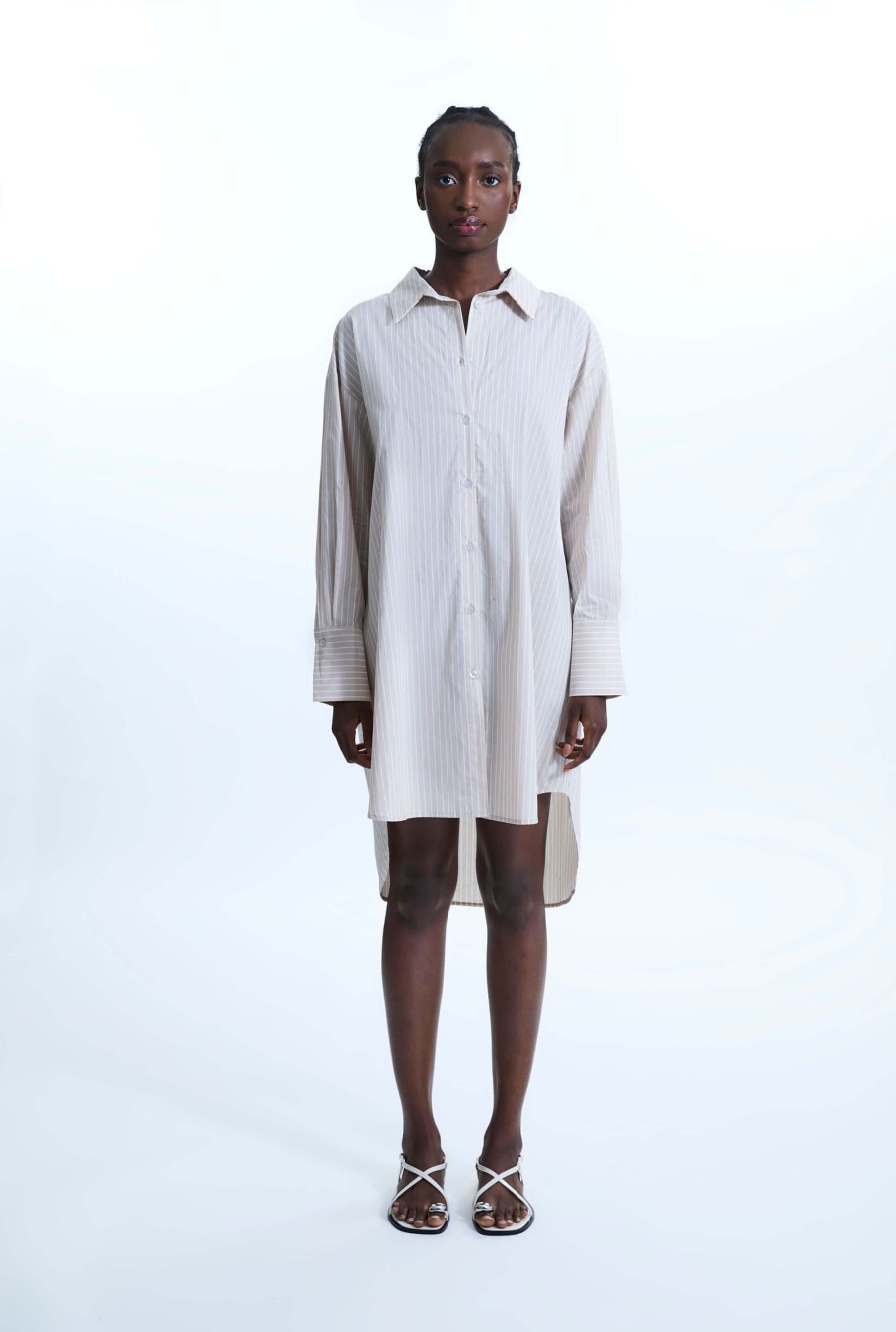 James Lakeland Tops & Knitwear | Oversized Stripped Shirt Beige-White