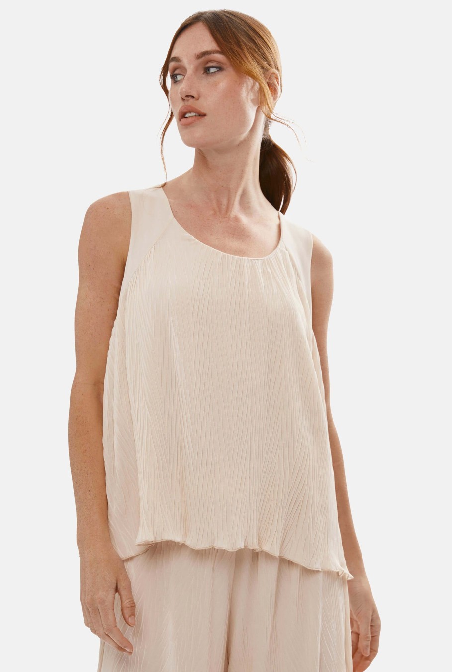 James Lakeland Tops & Knitwear | Pleated Vest Beige