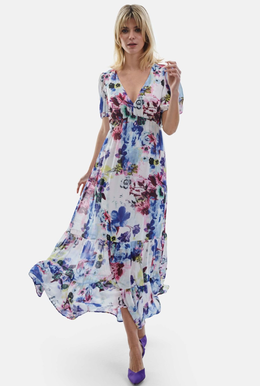 James Lakeland Dresses | V-Neck Floral Midi Dress Blue