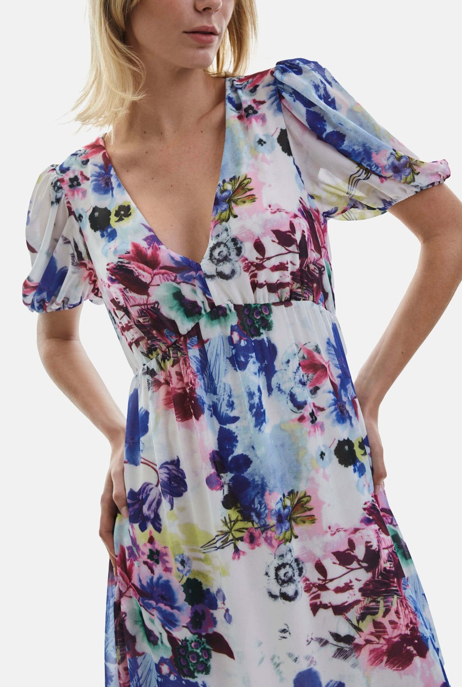 James Lakeland Dresses | V-Neck Floral Midi Dress Blue