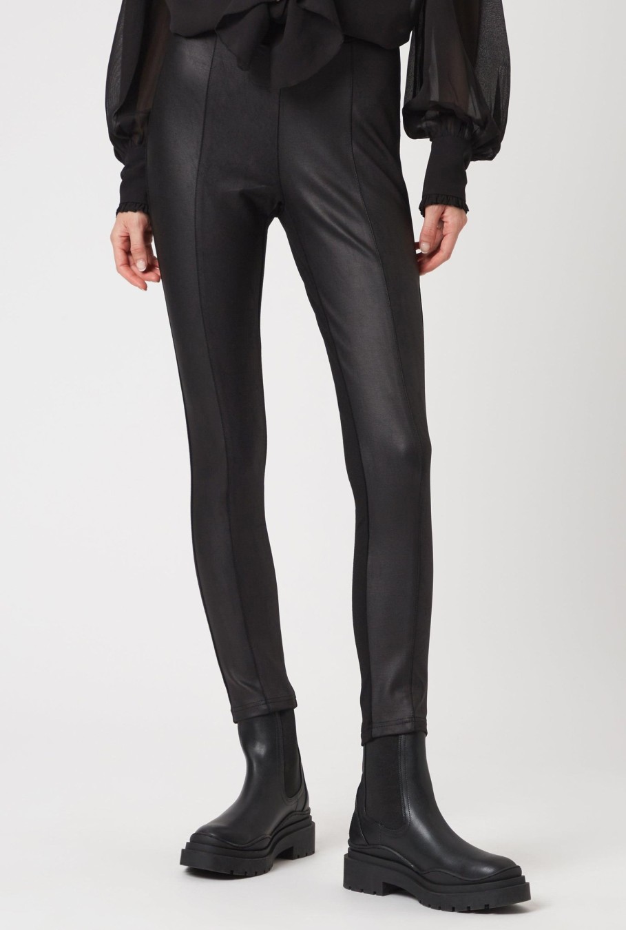 James Lakeland Trousers | Faux Leather Front Trousers