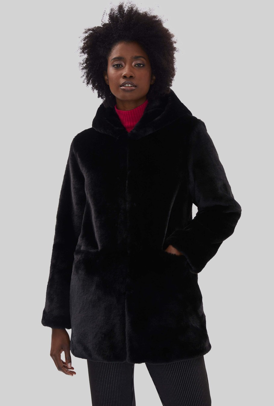 James Lakeland Coats & Jackets | Faux Fur Coat With Hood Black