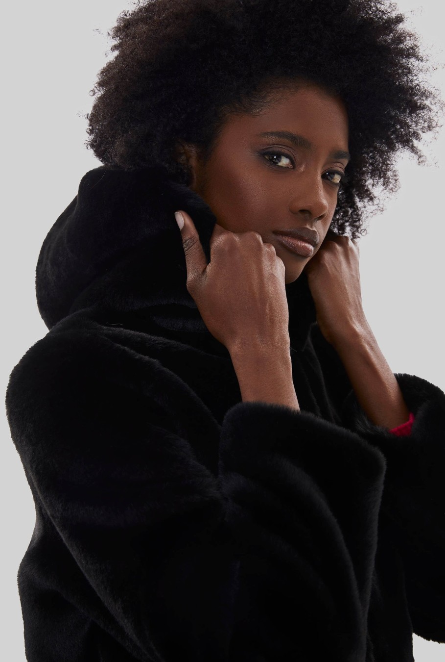 James Lakeland Coats & Jackets | Faux Fur Coat With Hood Black