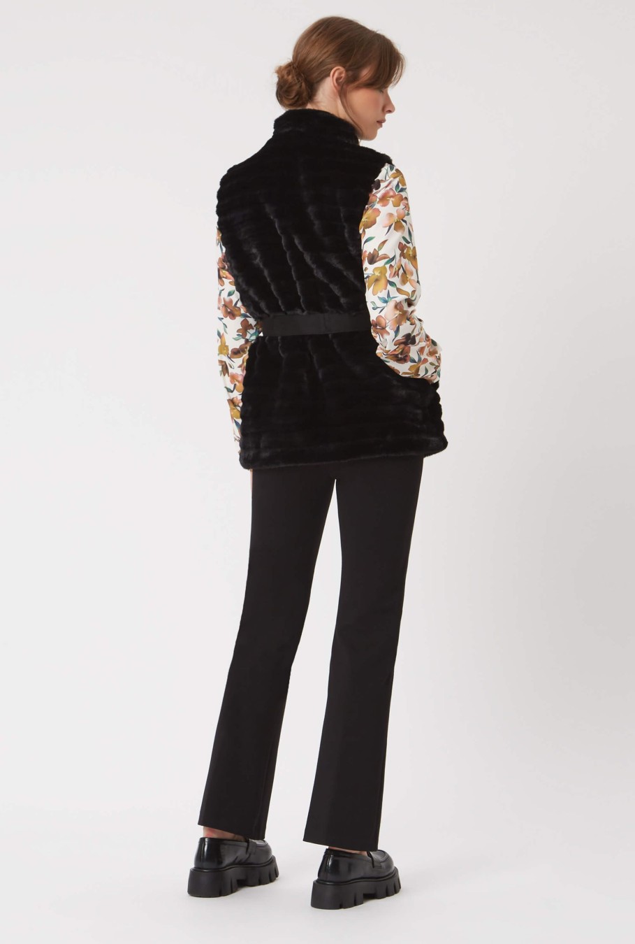 James Lakeland Coats & Jackets | Ribbed Faux Fur Gilet With Belt Black