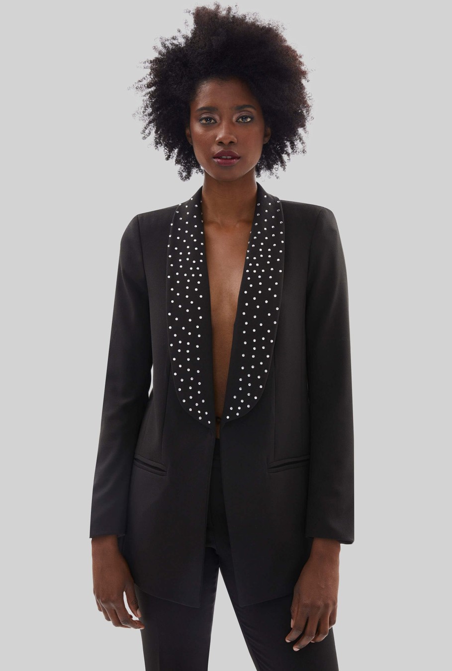 James Lakeland Coats & Jackets | Rhinestone Shawl Lapel Jacket Black