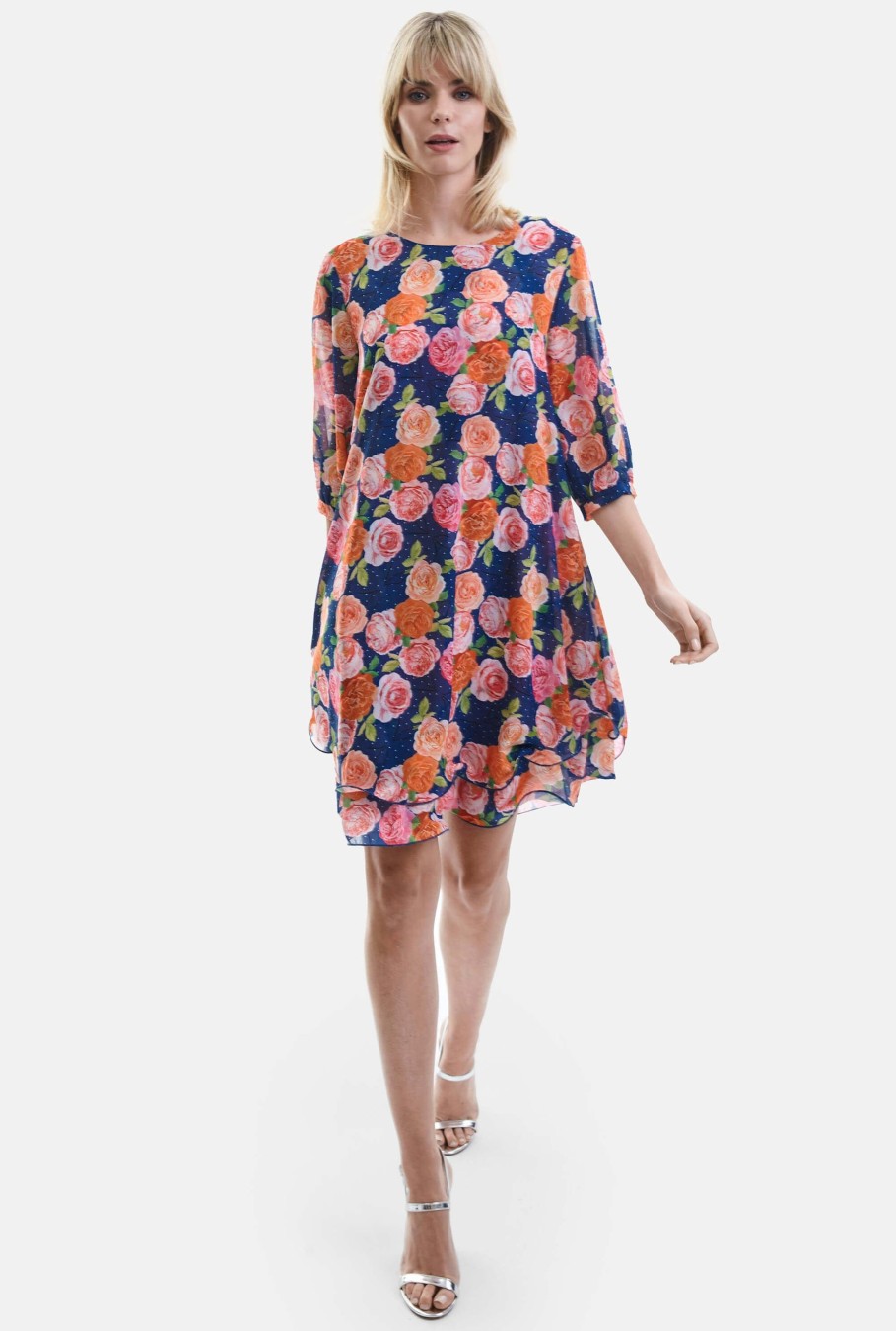 James Lakeland Dresses | Rose Print Wave Hem Dress Navy