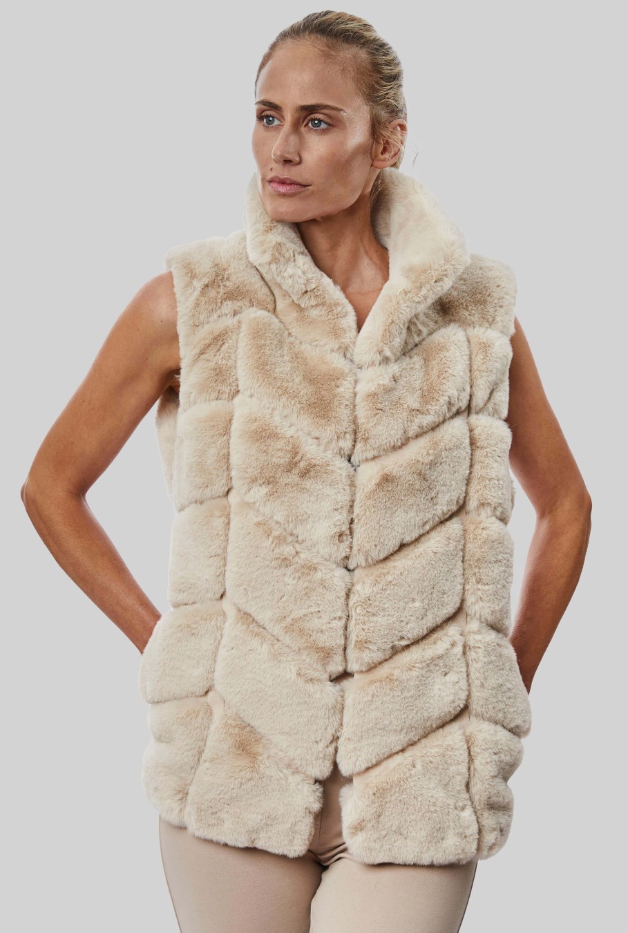 James Lakeland Coats & Jackets | Ribbed Faux Fur Gilet Cream