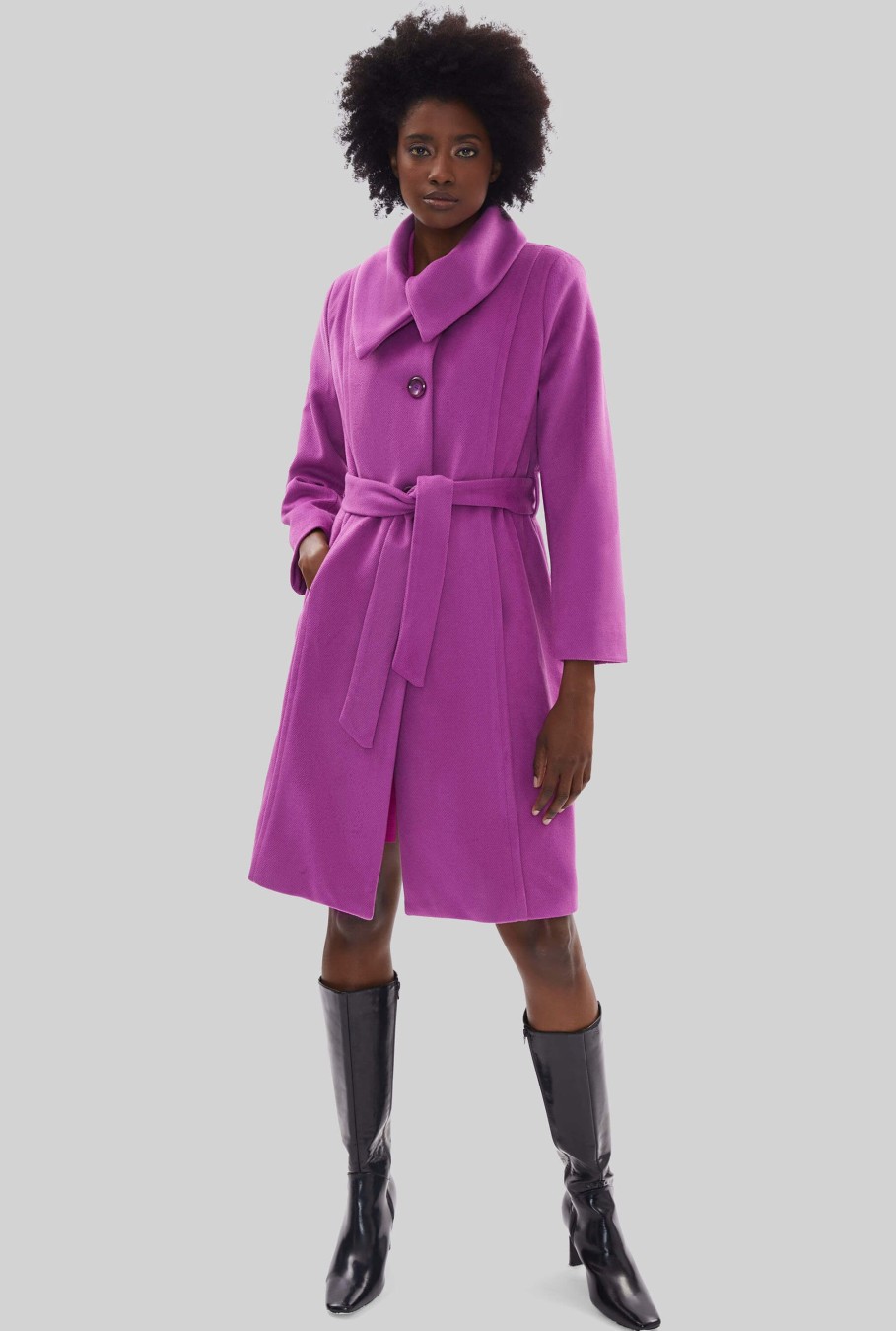 James Lakeland Coats & Jackets | Large Collar Belted Coat Purple