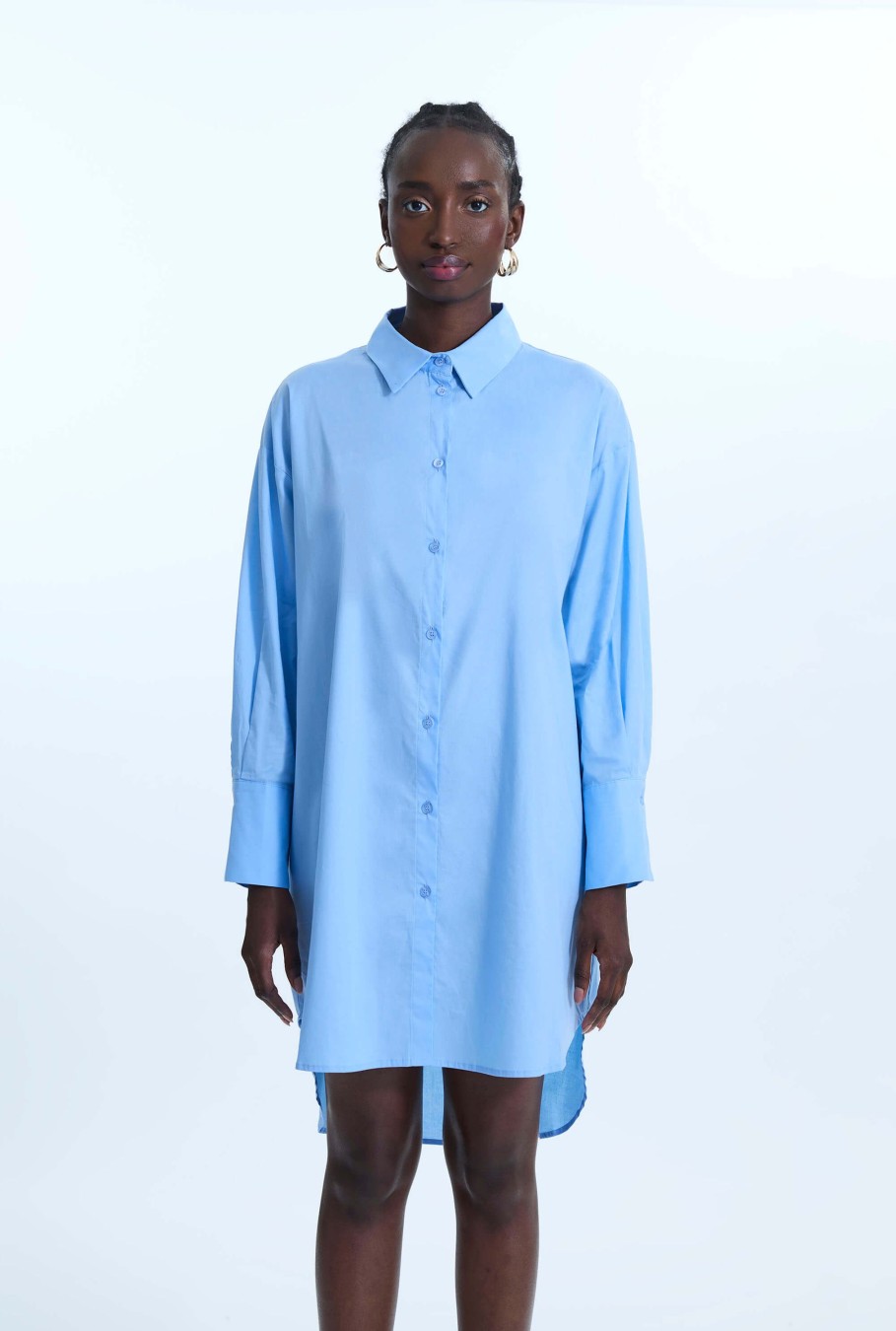 James Lakeland Tops & Knitwear | Oversized Plain Shirt Pale Blue