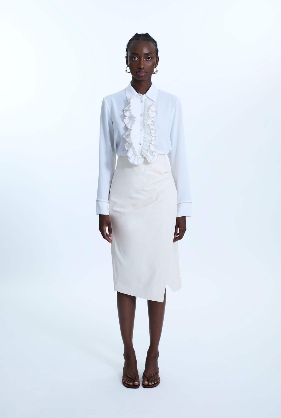 James Lakeland Skirts | Faux Leather Side Ruched Skirt Cream