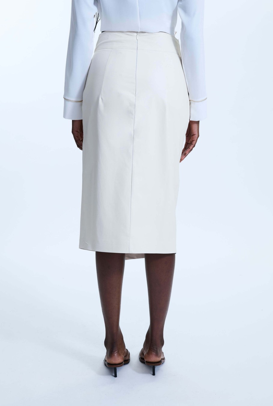 James Lakeland Skirts | Faux Leather Side Ruched Skirt Cream